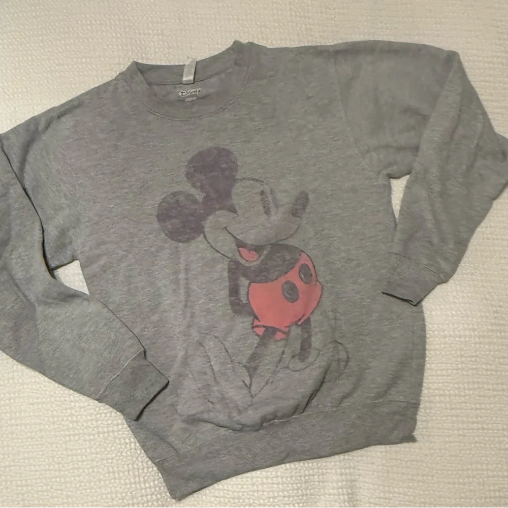 Disney Gray Mickey Mouse Crewneck Sweater - Picture 1 of 4